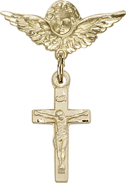 Crucifix Charm and Angel with Smaller Wings Badge Pin