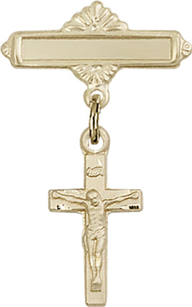 Crucifix Charm and Polished Engravable Badge Pin