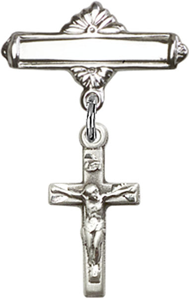 Crucifix Charm and Polished Engravable Badge Pin
