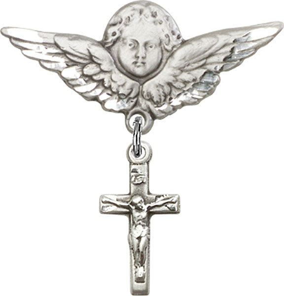 Crucifix Charm and Angel with Larger Wings Badge Pin