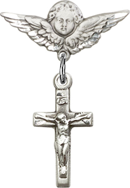 Crucifix Charm and Angel with Smaller Wings Badge Pin