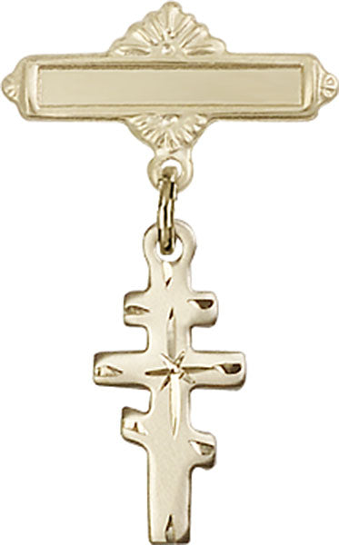 Greek Orthadox Cross Charm and Polished Engravable Badge Pin