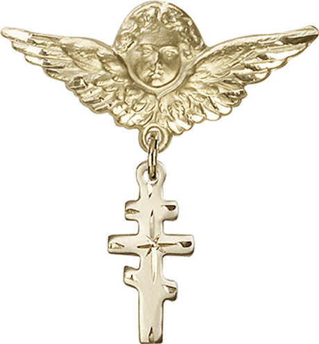 Greek Orthadox Cross Charm and Angel with Larger Wings Badge Pin
