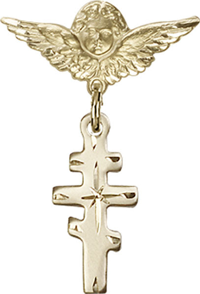 Greek Orthadox Cross Charm and Angel with Smaller Wings Badge Pin