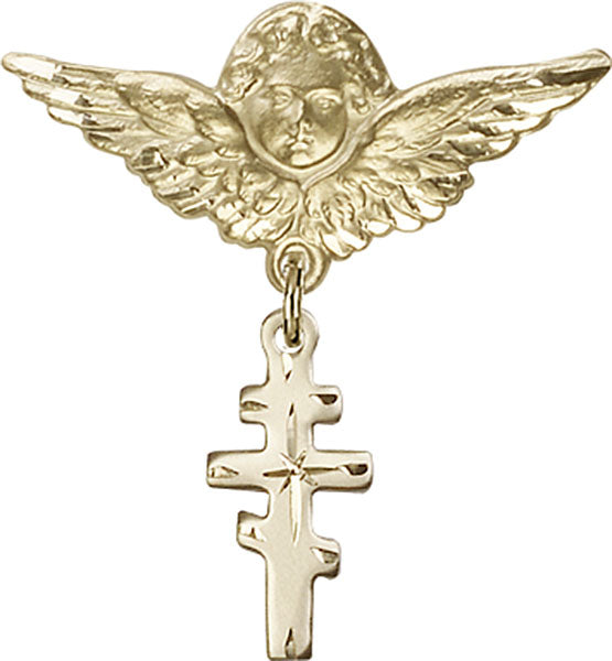 Greek Orthadox Cross Charm and Angel with Larger Wings Badge Pin