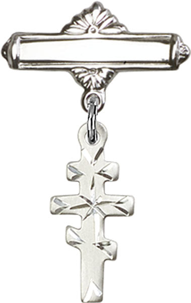 Greek Orthadox Cross Charm and Polished Engravable Badge Pin