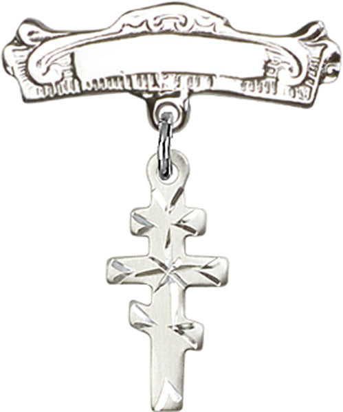 Greek Orthadox Cross Charm and Arched Polished Engravable Badge Pin