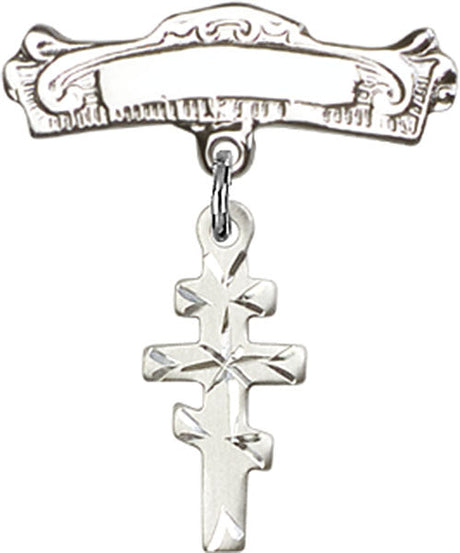 Greek Orthadox Cross Charm and Arched Polished Engravable Badge Pin