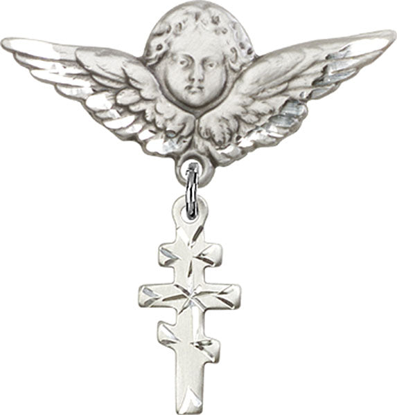 Greek Orthadox Cross Charm and Angel with Larger Wings Badge Pin