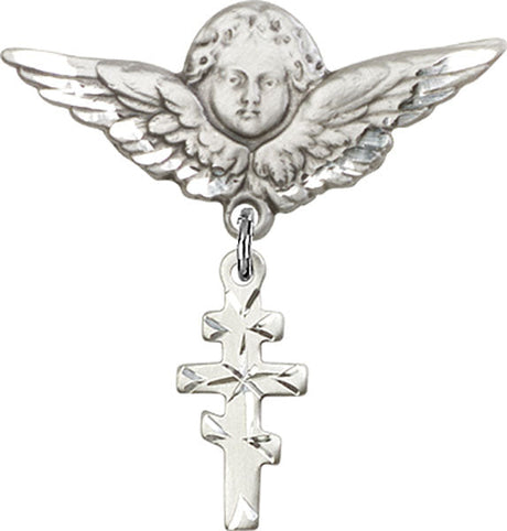 Greek Orthadox Cross Charm and Angel with Larger Wings Badge Pin