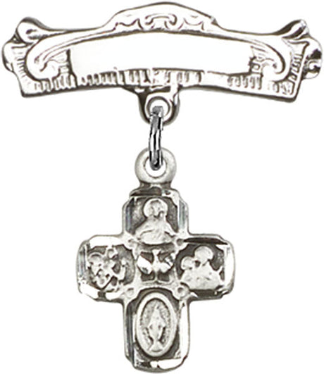 4-Way Charm and Arched Polished Engravable Badge Pin