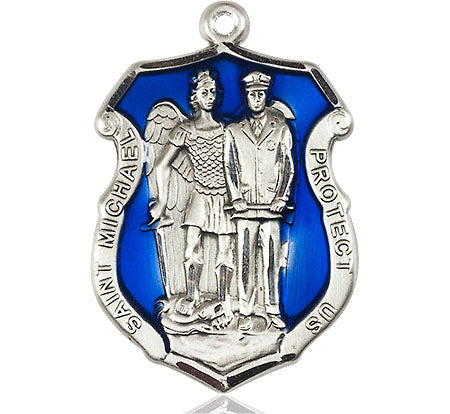 St. Michael and Police Shield Blue Epoxy Necklace