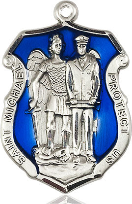 St. Michael and Police Shield Blue Epoxy Necklace