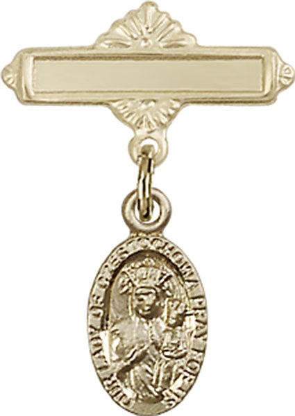 Our Lady of Czestochowa Charm and Polished Engravable Badge Pin