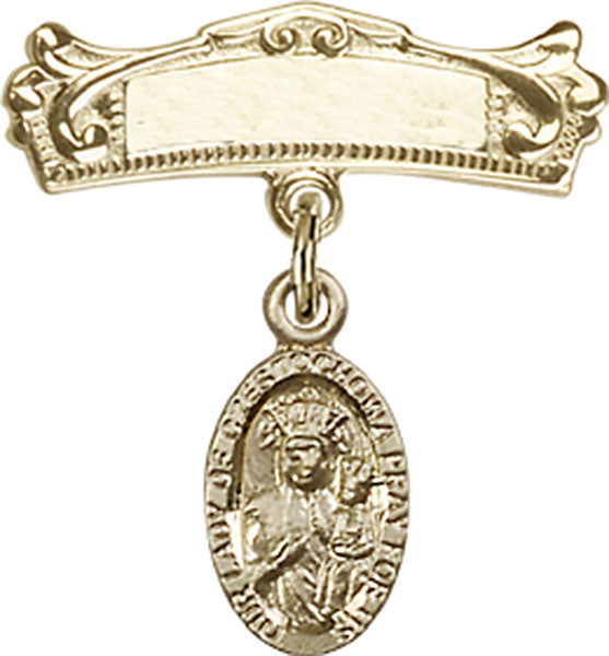 Our Lady of Czestochowa Charm and Arched Polished Engravable Badge Pin