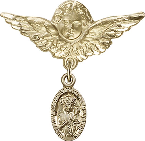 Our Lady of Czestochowa Charm and Angel with Larger Wings Badge Pin