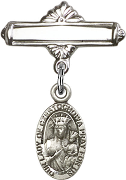 Our Lady of Czestochowa Charm and Polished Engravable Badge Pin