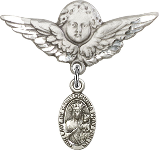 Our Lady of Czestochowa Charm and Angel with Larger Wings Badge Pin