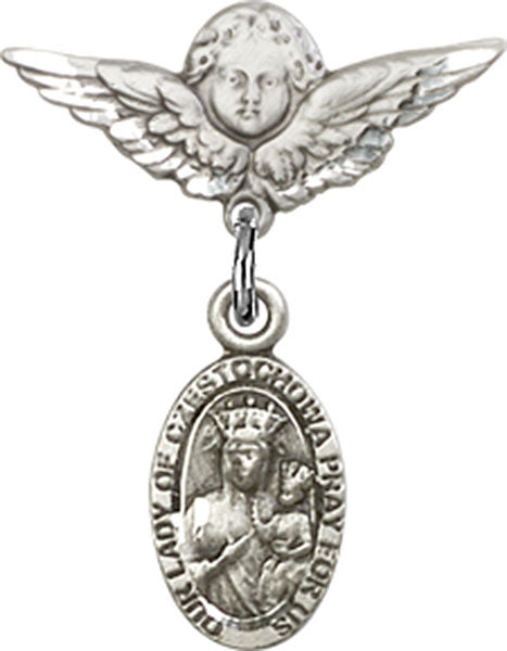 Our Lady of Czestochowa Charm and Angel with Smaller Wings Badge Pin