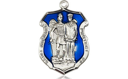 St. Michael and Police Shield Blue Epoxy Necklace