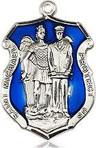 St. Michael and Police Shield Blue Epoxy Necklace