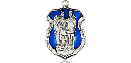 St. Michael and Police Shield Blue Epoxy Necklace