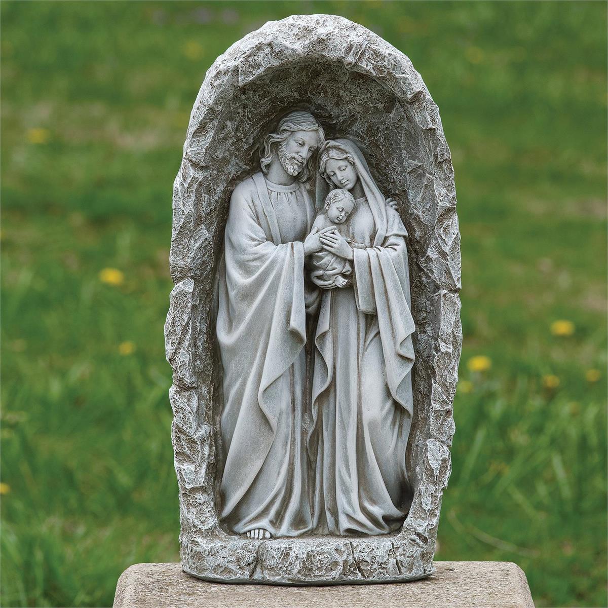 holy family grotto garden statue 18.75"h led solar