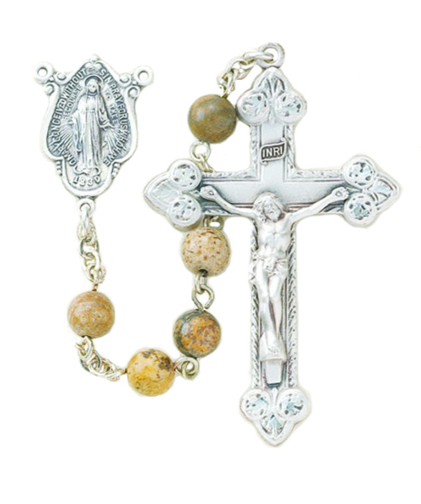 6mm Genuine Jasper Bead Rosary in Sterling Silver