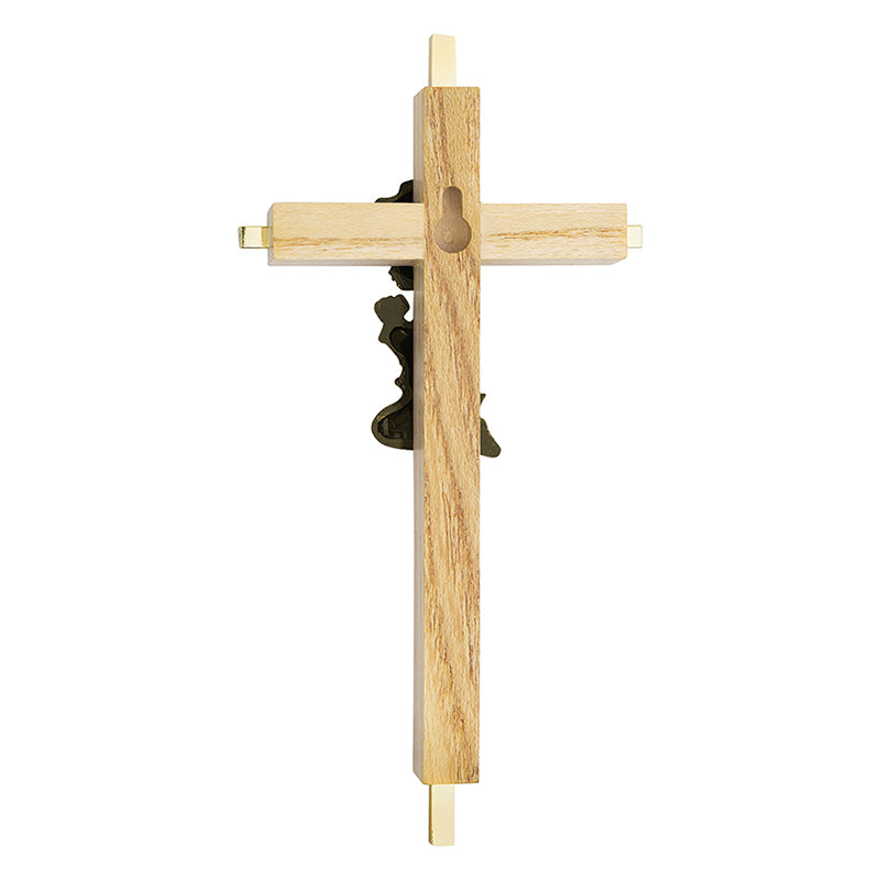 Praying Girl Oak & Brass Baby Cross - 7" H