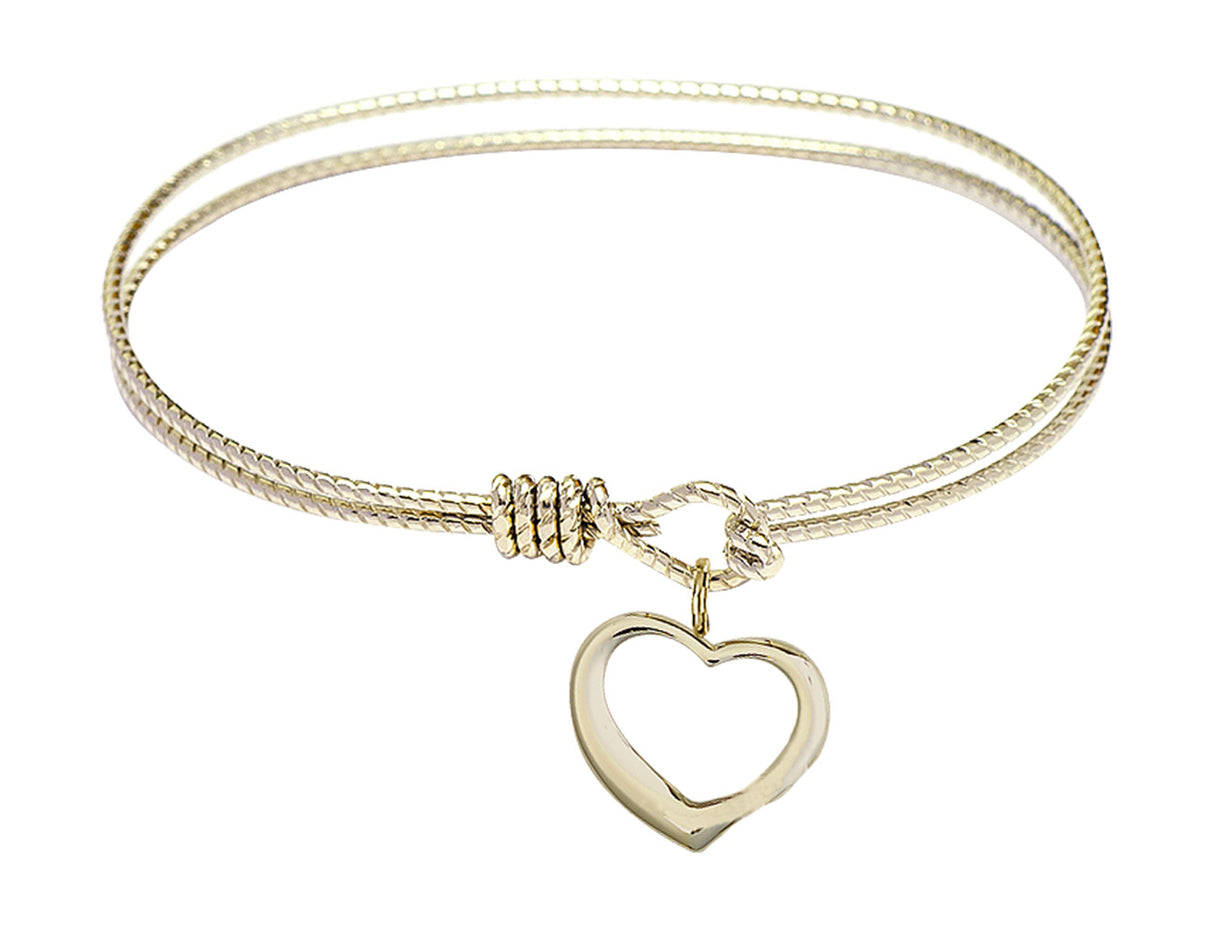 Cable Bangle Bracelet with a Contemporary Open Heart Charm