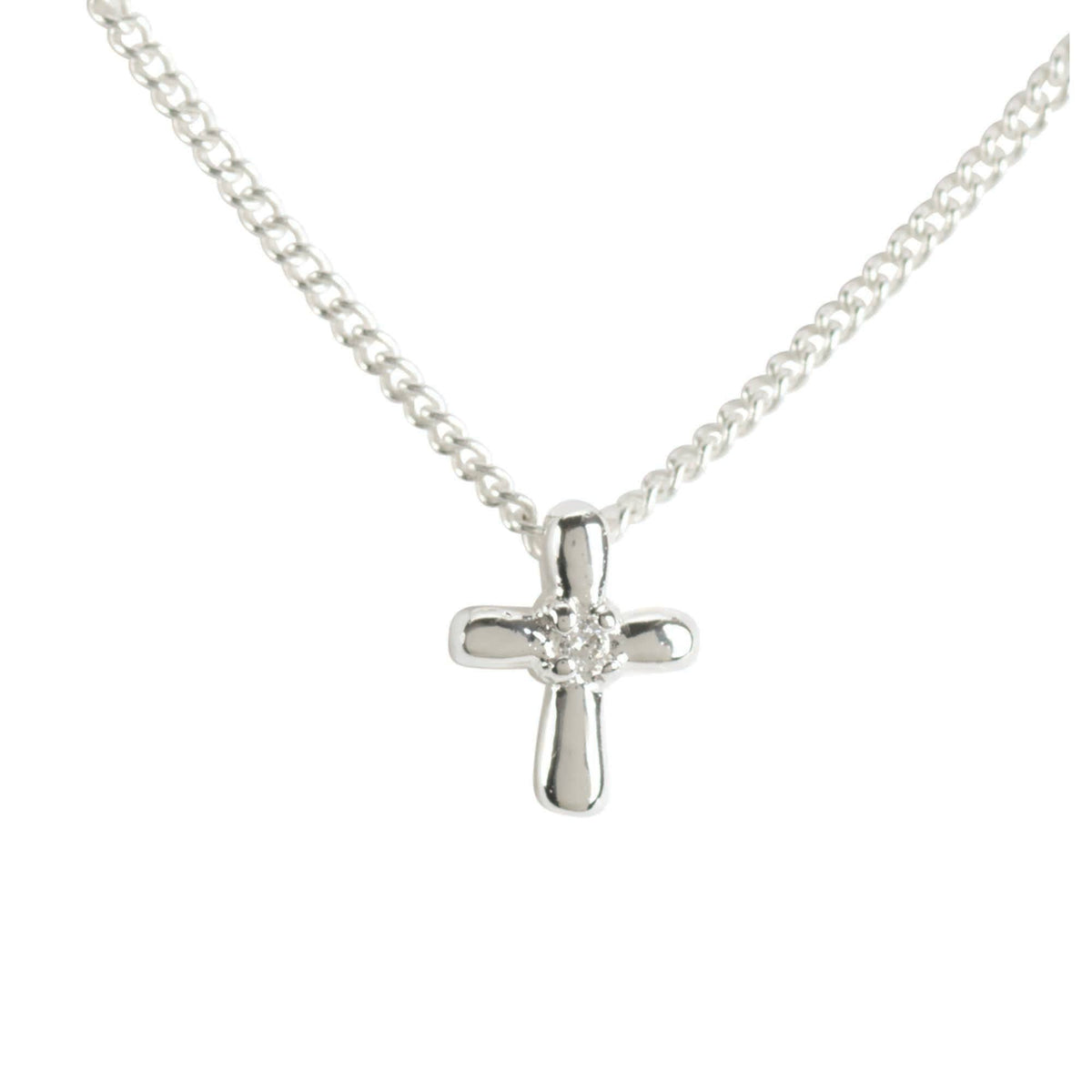 First Communion Petal Cross Necklace, Silver Plated, 16-Inch Chain