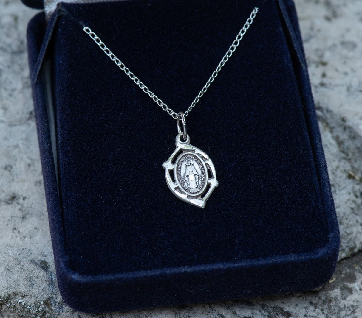 Petite Miraculous Medal Necklace with Pointed Edge