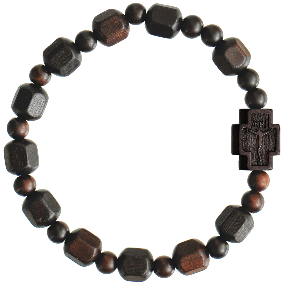 Jujube Wood Hex Cut Bead Rosary Bracelet - 10mm
