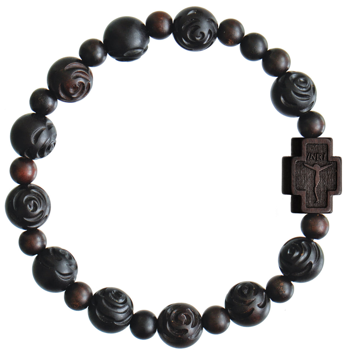 Jujube Wood Rose Bead Rosary Bracelet - 10mm