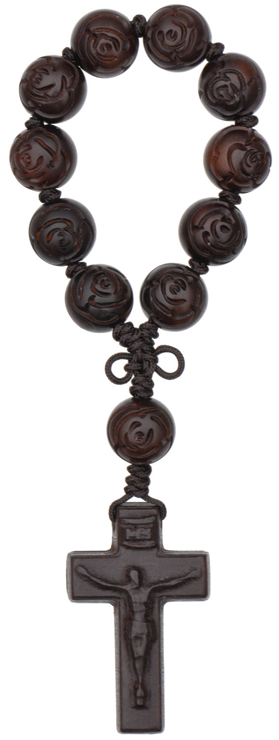 Jujube Wood One Decade Rose Bead Rosary - 13mm