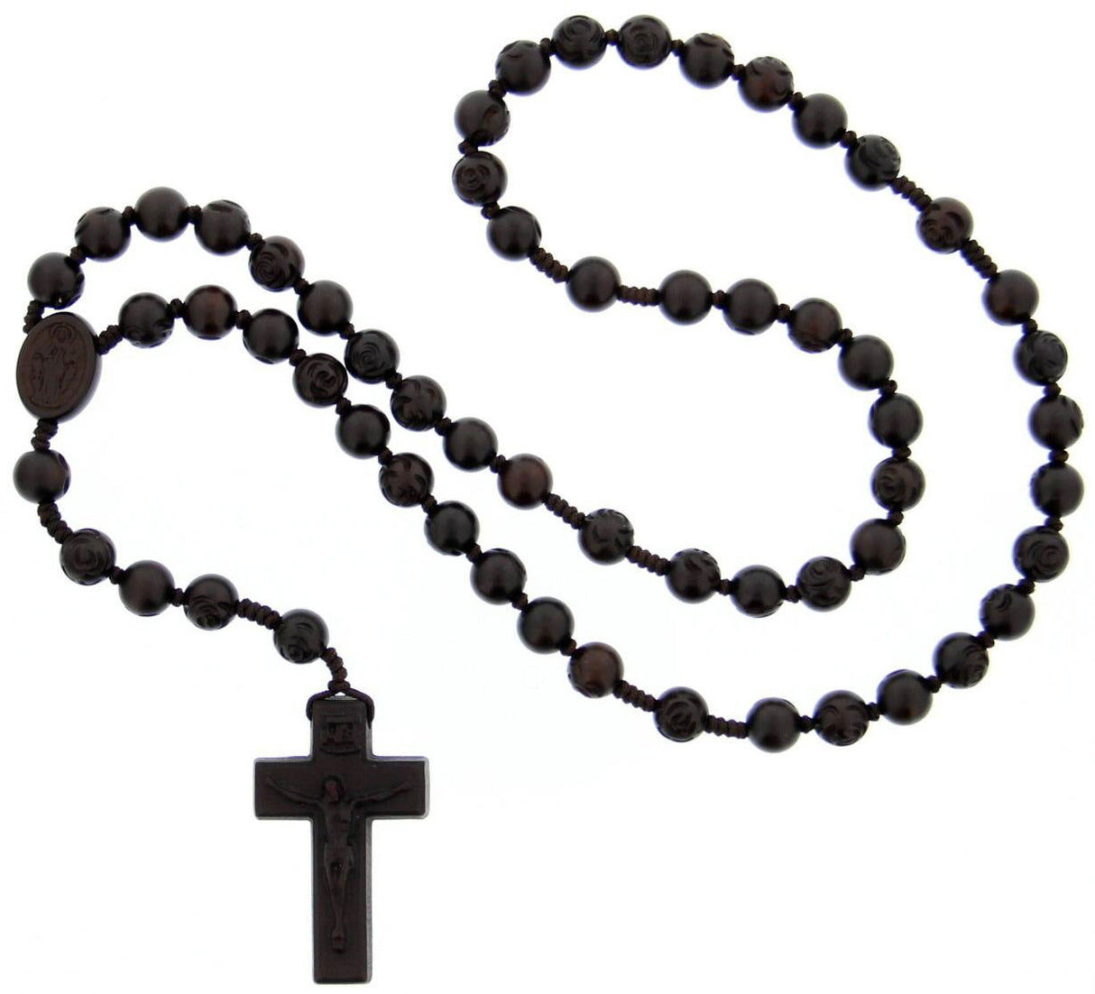 Jujube Wood 5 Decade Rose Bead Rosary - 10mm