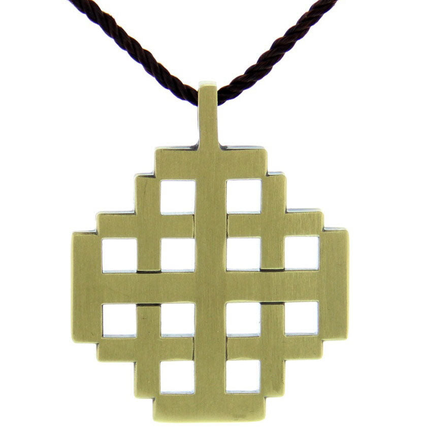 Jerusalem Cross Pendant with Brown Cord
