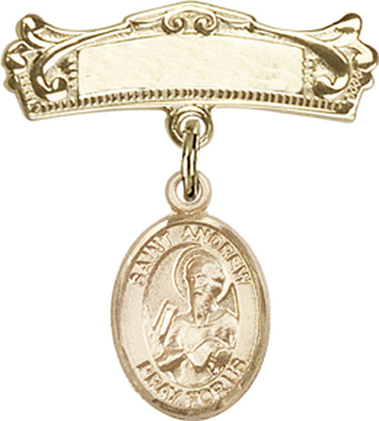 St. Andrew the Apostle Charm and Arched Polished Engravable Badge Pin