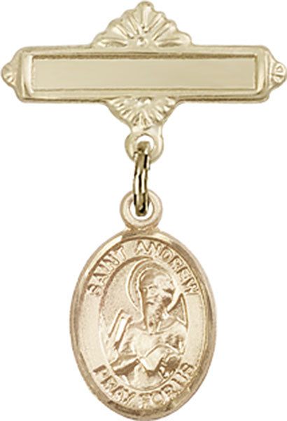 St. Andrew the Apostle Charm and Polished Engravable Badge Pin