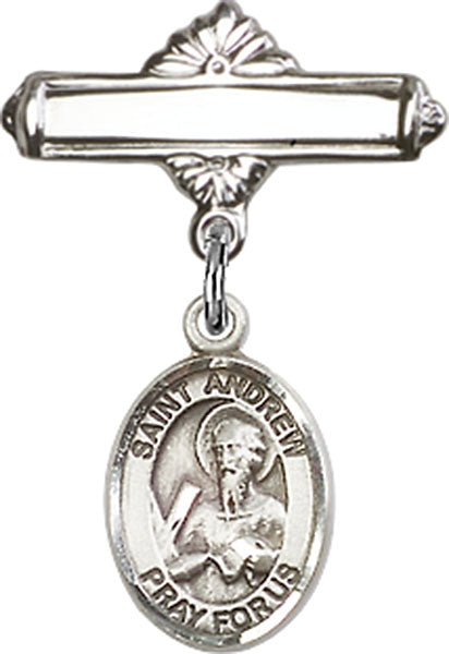 St. Andrew the Apostle Charm and Polished Engravable Badge Pin