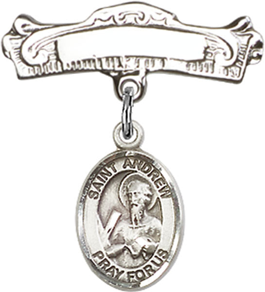 St. Andrew the Apostle Charm and Arched Polished Engravable Badge Pin