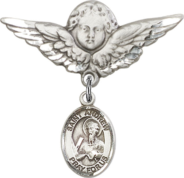 St. Andrew the Apostle Charm and Angel with Larger Wings Badge Pin