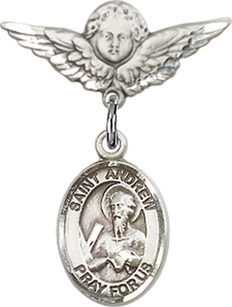 St. Andrew the Apostle Charm and Angel with Smaller Wings Badge Pin