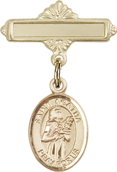 St. Agatha Charm and Polished Engravable Badge Pin