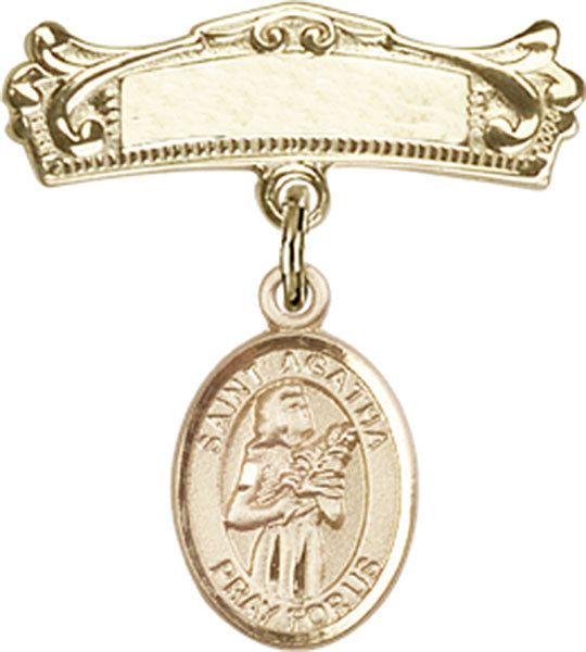 St. Agatha Charm and Arched Polished Engravable Badge Pin