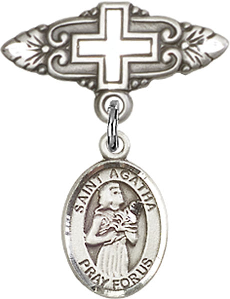 St. Agatha Charm and Badge Pin with Cross