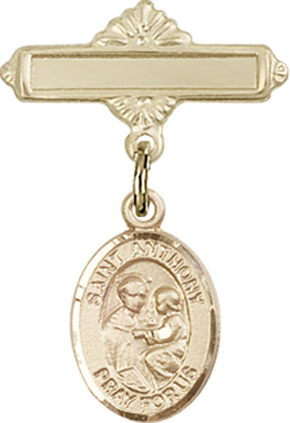 St. Anthony of Padua Charm and Polished Engravable Badge Pin