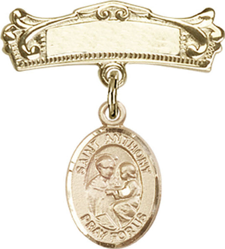St. Anthony of Padua Charm and Arched Polished Engravable Badge Pin
