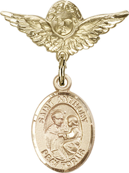 St. Anthony of Padua Charm and Angel with Smaller Wings Badge Pin