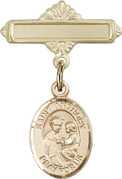 St. Anthony of Padua Charm and Polished Engravable Badge Pin